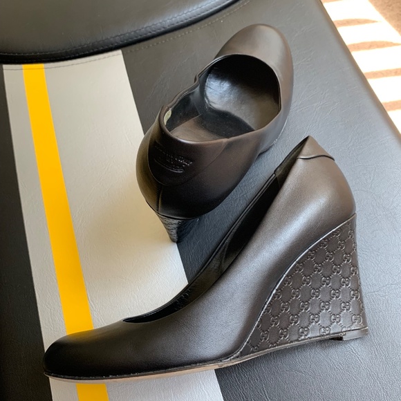 Gucci Wedge shoes in black leather in size 37 - Picture 3 of 12
